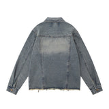 Men Denim Jacket Men's Loose Wash Raw Edge Distressed Denim Clothes Jacket