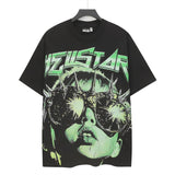 Men's t-shirt short-sleeved washed hot diamond printing g pure cotton hip hop street printing