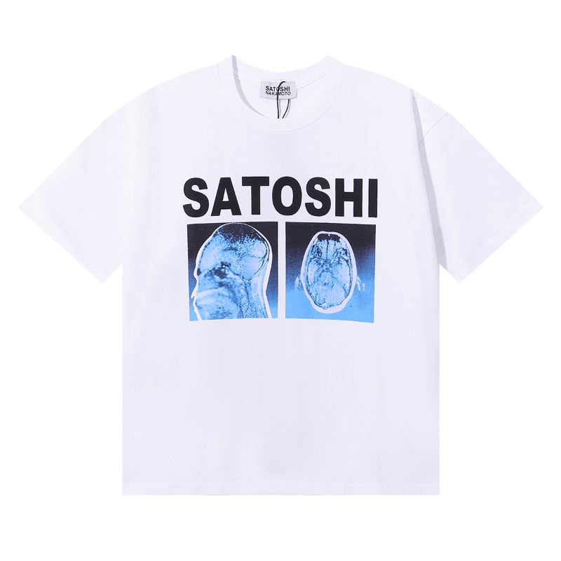 American satoshi direct-print letter graphic 100% cotton t-shirt
