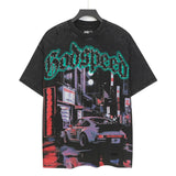 Godspeed men's short-sleeve t-shirt - washed print, hotfix rhinestone detail, streetwear style