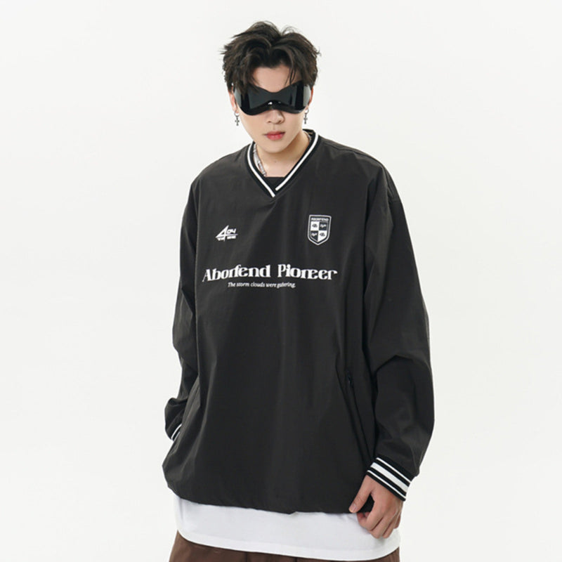 Men Hoodie V-neck Loose Pullover Sweatershirt Word Drawstring Sports Casual Top
