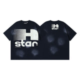 Men's short-sleeve t-shirt - washed print with hotfix rhinestones - 100% cotton - premium quality