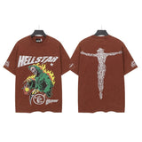 Washed and hot-drilled men's t-shirt short-sleeved g pure cotton hip hop street
