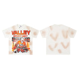 Valley t-shirt men's short-sleeved street printing hot diamond washed cotton