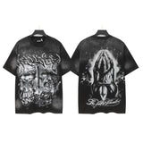Men's t-shirt short-sleeved washed hot diamond printing g pure cotton hip hop street printing