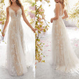 Slutty Wedding Dress Fashionable V-neck Sleeveless Lace Wedding Dress