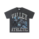 Valley t-shirt men's short-sleeved street printing hot diamond washed cotton