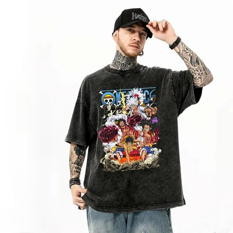 Monkey D Luffy T Shirt Vintage Washed Anime One Piece T-shirt