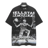 Men's t-shirt short-sleeved washed hot diamond printing g pure cotton hip hop street printing