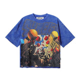 Bkys men's short-sleeve t-shirt - streetwear print, washed, rhinestone detail, 100% cotton