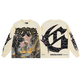 Men's long-sleeve t-shirt - washed print tee - 100% cotton