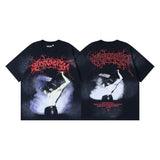 Men's short-sleeve t-shirt - washed print with hotfix rhinestones - 100% cotton - premium quality