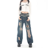 Unisex Pants Autumn Workwear Ripped Casual Pants