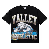 Short-sleeve t-shirt, men's, garment-washed print, 100% cotton, streetwear