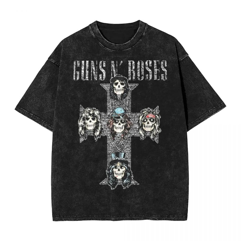 Washed T Shirt Guns N Roses Vintage Cross Hip Hop Vintage