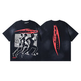 Men's short-sleeve t-shirt - washed print with hotfix rhinestones - 100% cotton - premium quality