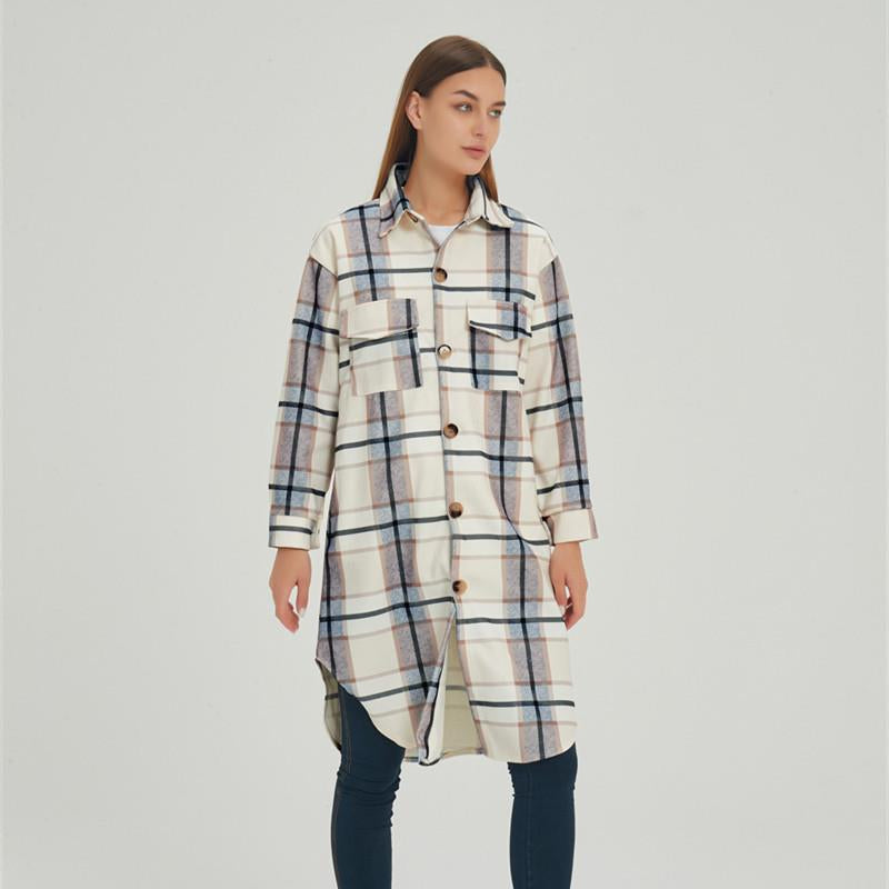 Plaid Trench Coat Autumn and Winter Women's Printed Shirt