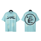 Men's short-sleeve t-shirt - washed print with hotfix rhinestones - 100% cotton - premium quality
