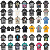 Men's t-shirt short-sleeved washed hot diamond printing g pure cotton hip hop street printing