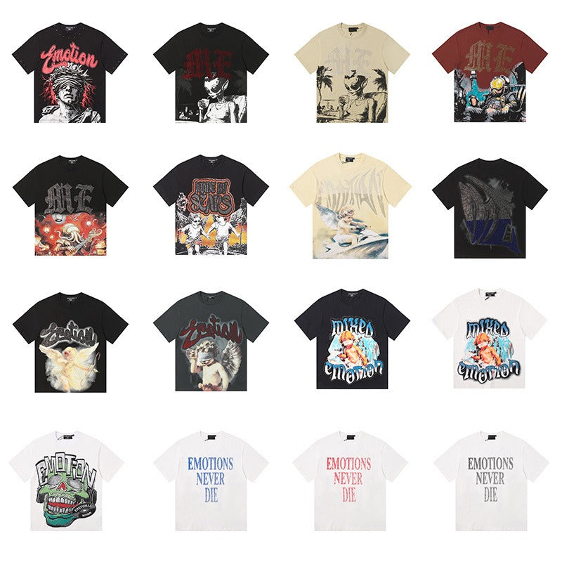 Mixed emotion men's t-shirt - rhinestone print, 100% cotton, american style