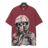 Godspeed t-shirt short-sleeved men's washed cotton printing hot diamond holes street clothing