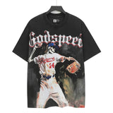 Godspeed men's short-sleeve t-shirt - washed print, hotfix rhinestone detail, streetwear style