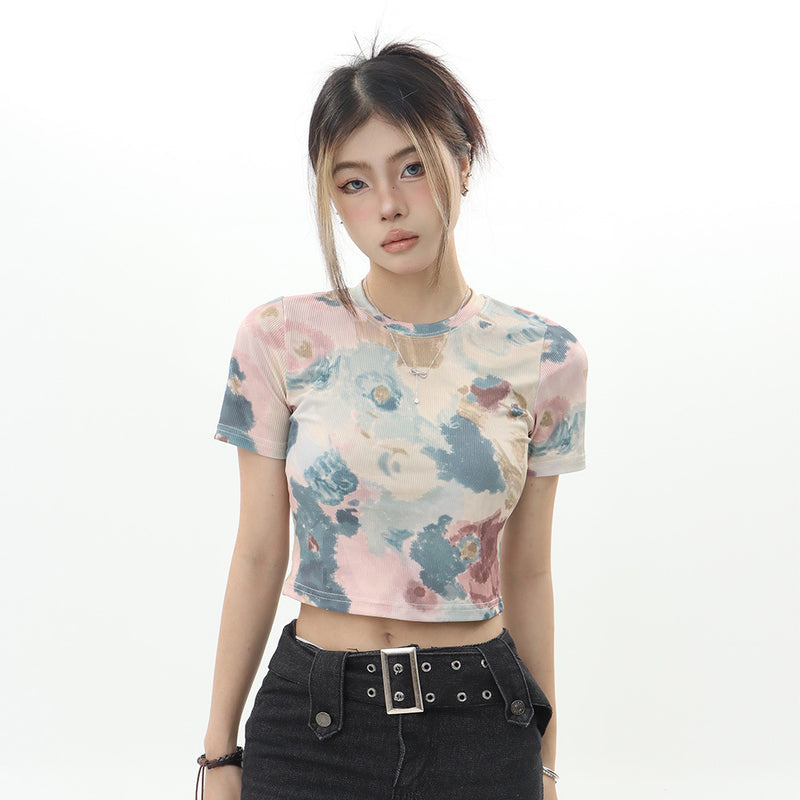 Women T-shirt Short T-shirt Women's High Waist Summer Short Sleeve