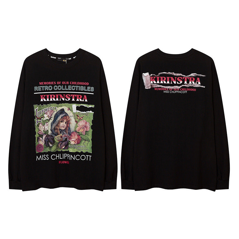 Men Long Sleeve Shirt Printed Long Sleeve T-shirt Men and Women Hip Hop Couple All-Match Loose