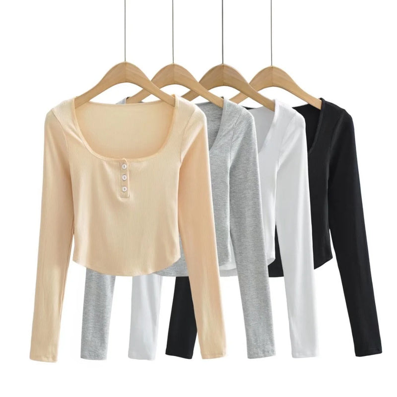 Women T-Shirt Long-Sleeved T-shirt Women's Short Autumn