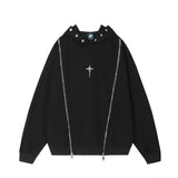 Men Hoodie Sweater Man Pair-Way Zipper Stitching Loose Cool Hoodie Autumn and Winter Clothing