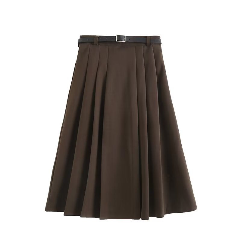 Women Skirt Autumn and Winter Woolen Skirt A- Line Dress Belt