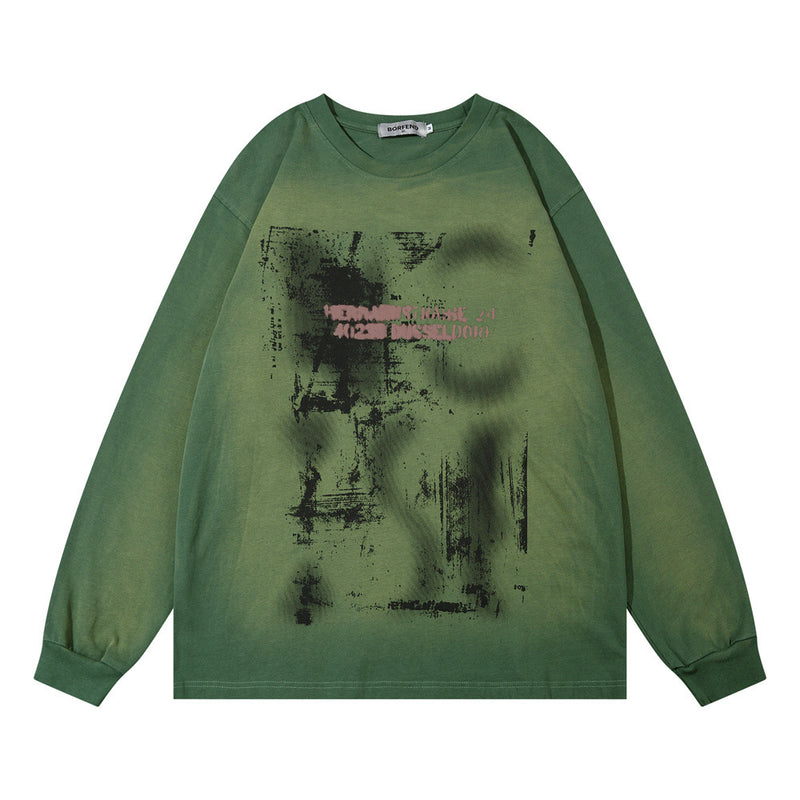 Men Hoodie Graffiti Inkjet Printed Bottoming Shirt round Neck Sweater