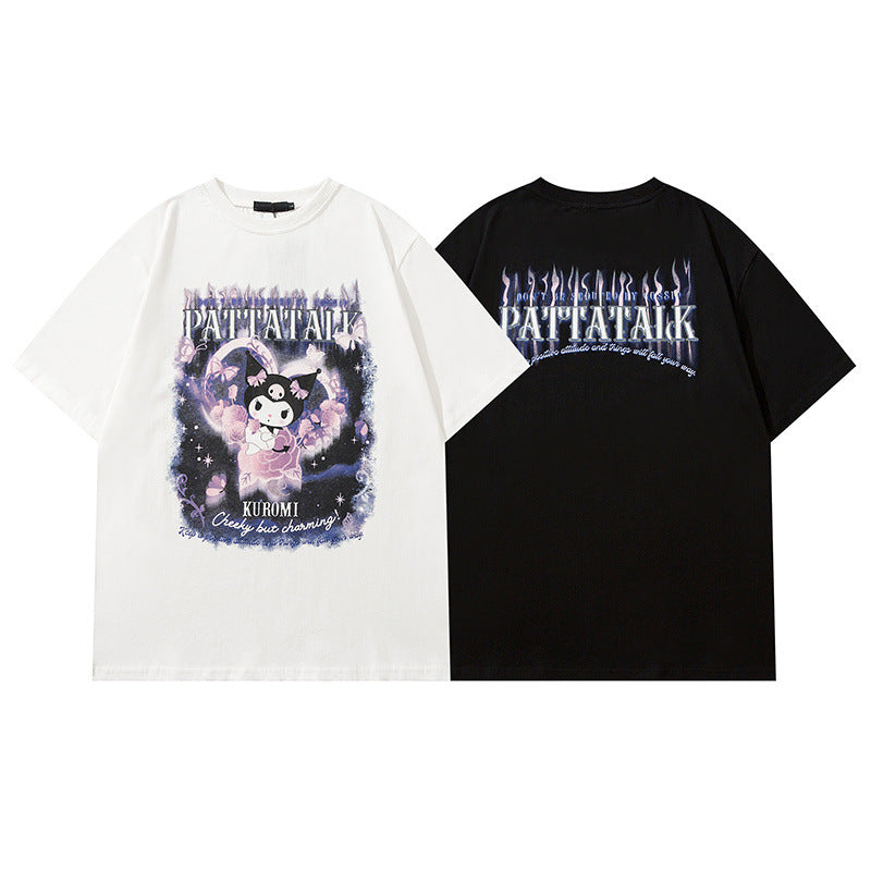 Men T Shirt Retro Cartoon Couple Short Sleeve T-shirt Men and Women Loose