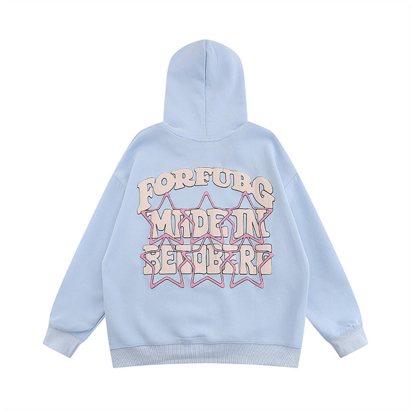 Men Hoodie Five-Pointed Star Letter Foam Printed Hoodie