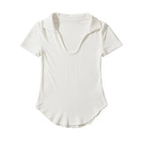Women T-Shirt Summer Polo Lapel V Short Sleeve T-shirt