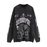 Men Long Sleeve Shirt Character Retro Distressed Long Sleeve Bottoming T-shirt Men and Women Vintage