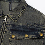 Men Denim Jacket Washed Distressed Dyed Denim Jacket Denim Coat Coat Autumn