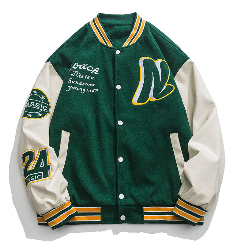 Varsity Jacket Vintage Letter Embroidered Baseball Uniform Boys Autumn and Winter Jacket Jacket