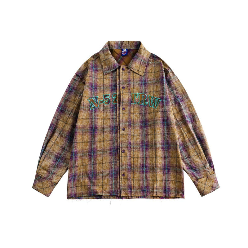Unisex Jacket Autumn Affixed Cloth Embroidered Plaid Shirt Women's Clothing