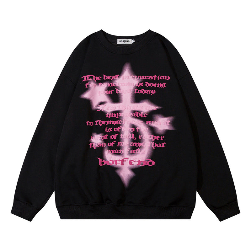 Men Hoodie Printed Crew Neck Sweatshirt Men Loose Casual Long Sleeves