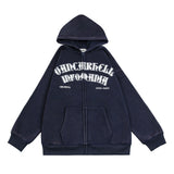 Men Fleece Lined Hoodie Portrait Printing Hooded Cardigan Sweater Men's Washed Distressed Coat