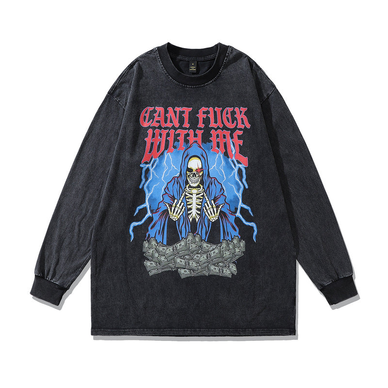 Men Long Sleeve Shirt Skull Print Long Sleeve Bottoming T-shirt Men and Women Couple