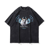 Men T Shirt Worn Looking Washed-out Cartoon Printed Short Sleeve T-shirt for Men and Women