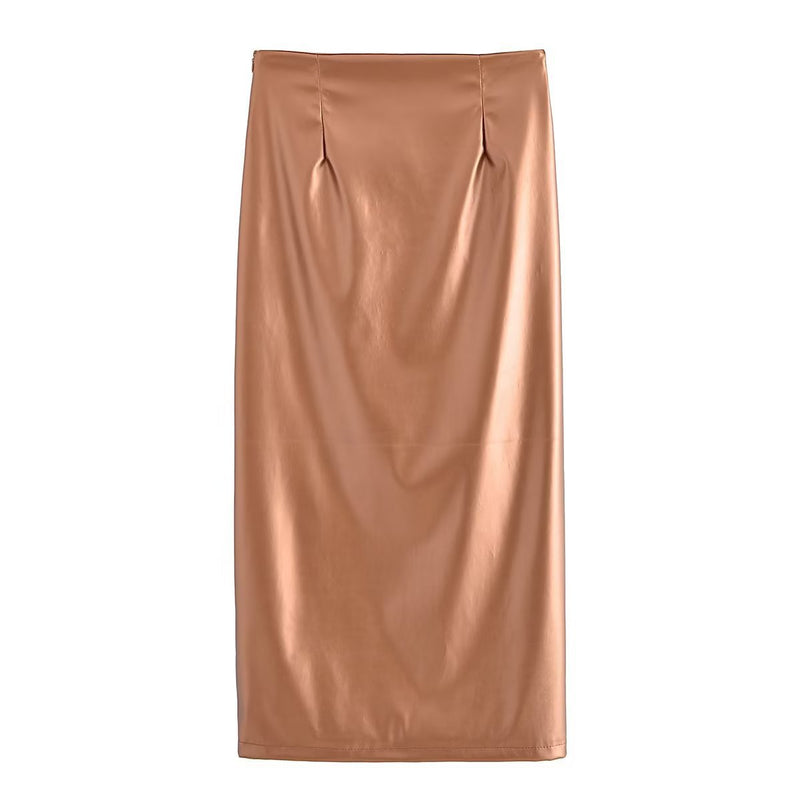 Women Skirt High Waist Slit Midi Skirt
