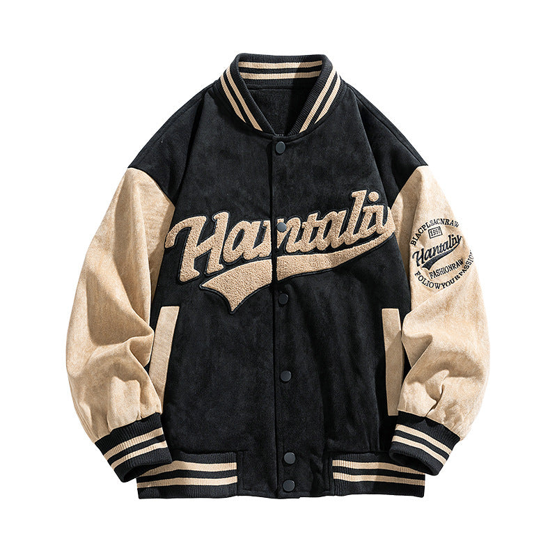 Varsity Jacket Vintage Spring and Autumn Vintage Baseball Uniform Embroidered Suede Fabric Jacket Letters Men's Jacket