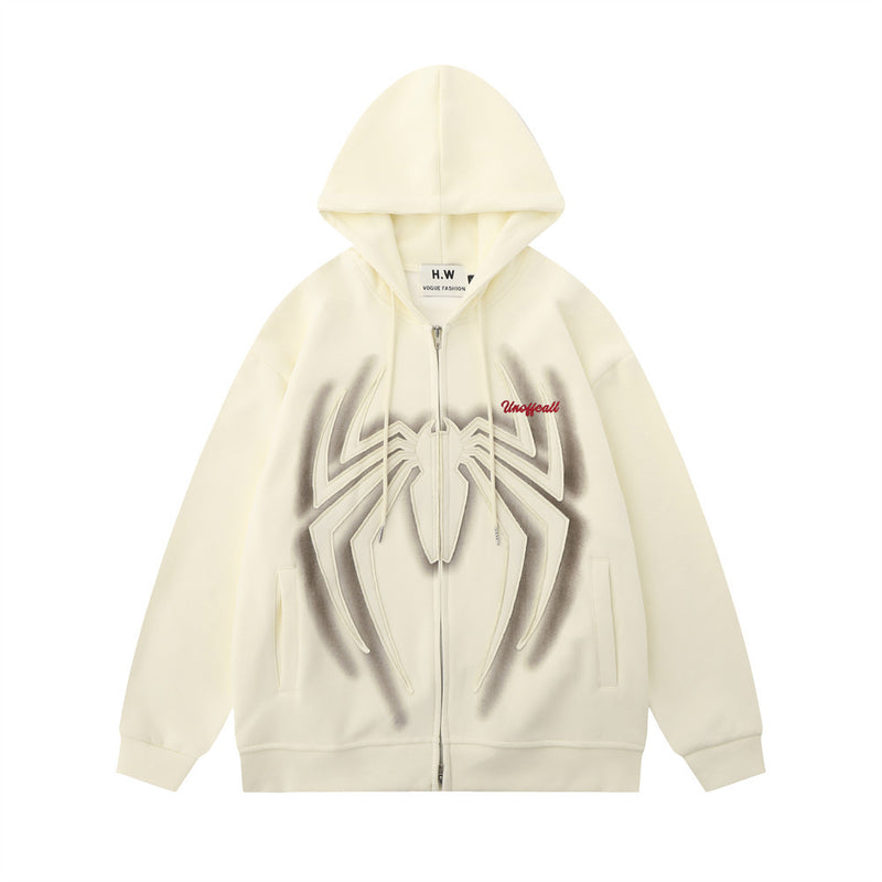 Men Hoodie Spider Paste Cloth Embroidery Inkjet Hooded Sweater