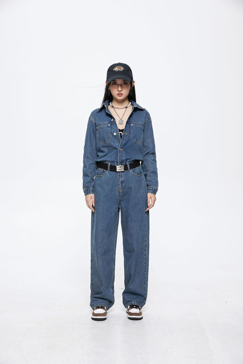 Unisex Pants Autumn Retro Denim Jumpsuit