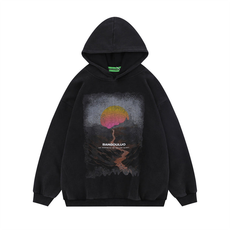 Men Hoodie Printed Hoodie Men's Loose Long-Sleeved Washed Pullover