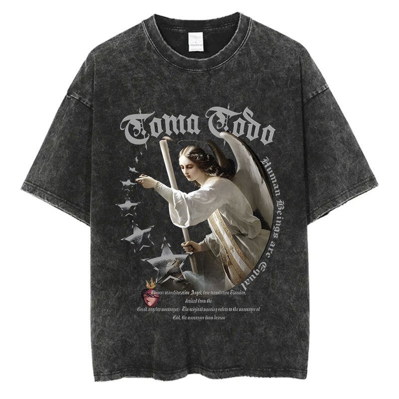 Men Fashion Washed T Shirt Commemoration of the statue