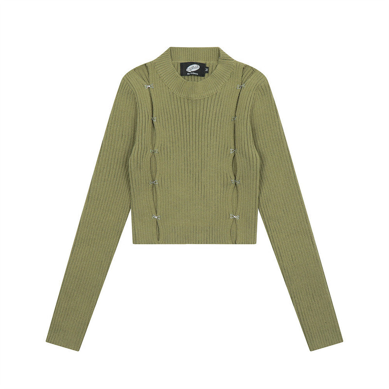 Women Sweater Short Sweater round Neck Slim Solid Color Autumn Sweater